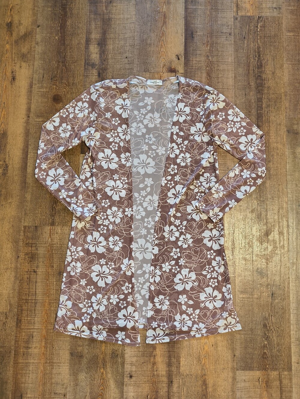 Rebellious Dreamer Brown White Himalayan Floral Open-Front Swim Coverup Size L